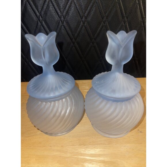 Vintage Frosted Glass Tulip Lid Candy Jar Set - Picture 16 of 16